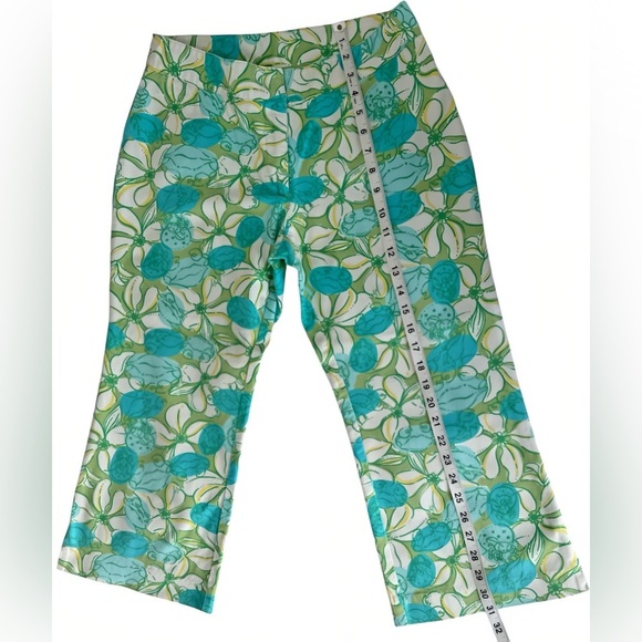 Lilly Pulitzer Capri Pants Sz 6 Turquoise Green White Floral Bunny Print - Picture 8 of 8